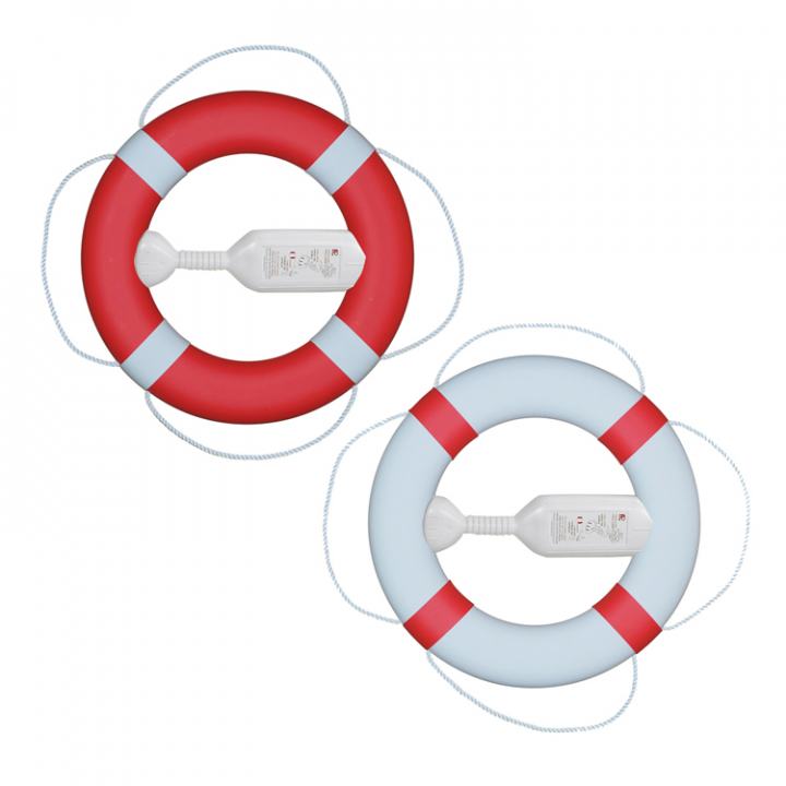 Livboj FP380 Vit/Röd Boj, Röda/Vita Manschetter (Med Kastlina) i gruppen Säkerhet / Livboj & Kastlina hos Marinsystem (1161086r)