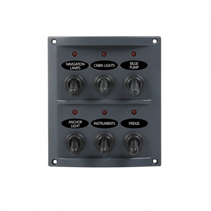 Elpanel Med 6 Kontakter & Lampor 15A i gruppen El & Installation / Installationsmaterial / Strömställare & Paneler hos Marinsystem (1270145)