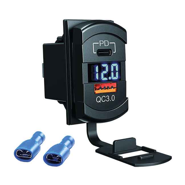 Dubbel USB-laddare Med Voltmätare, 12-24V i gruppen El & Installation / Strömförsörjning / USB-Uttag, kontakter & Laddare hos Marinsystem (1270227)