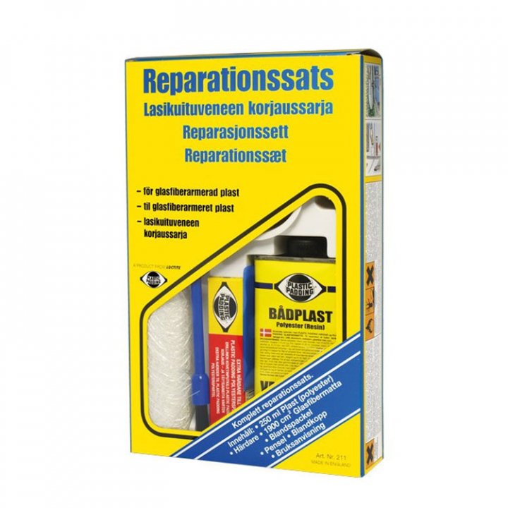 Reparationssats 250 ml polyester - 20 x 90cm Glasfiberväv i gruppen Båtvård / Epoxi & Plastning hos Marinsystem (1670897)