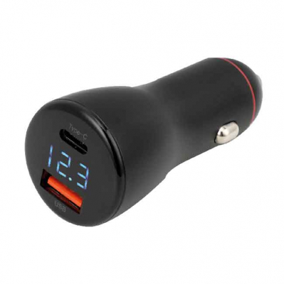 Snabbladdare USB A & C Med Voltmeter 12-24V