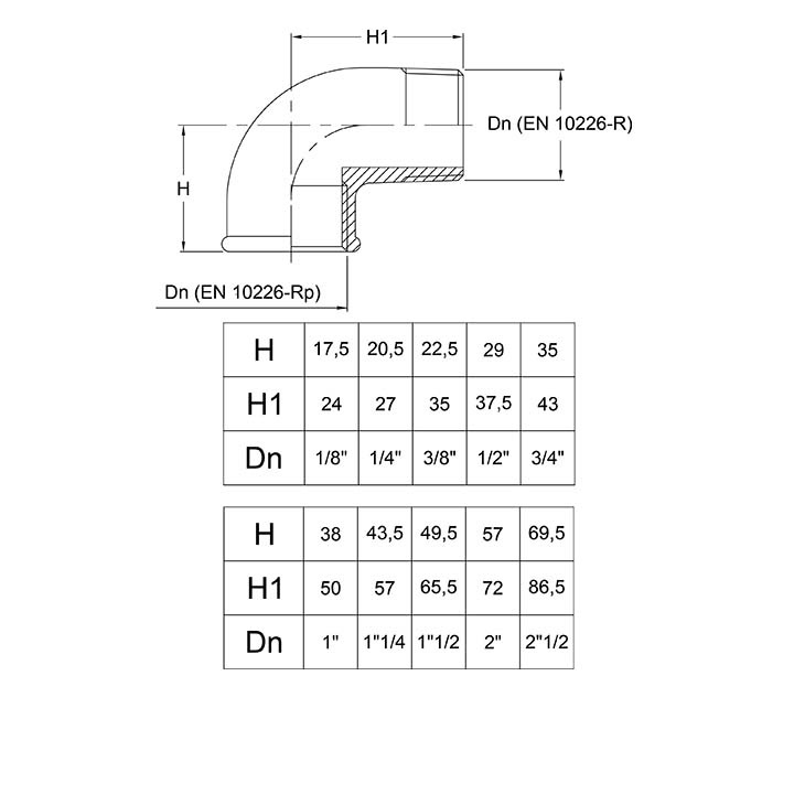 Rörvinkel I Mässing Inv/Utv Gänga