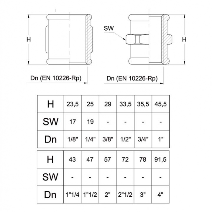 Rörkoppling I Mässing Invändig Gänga