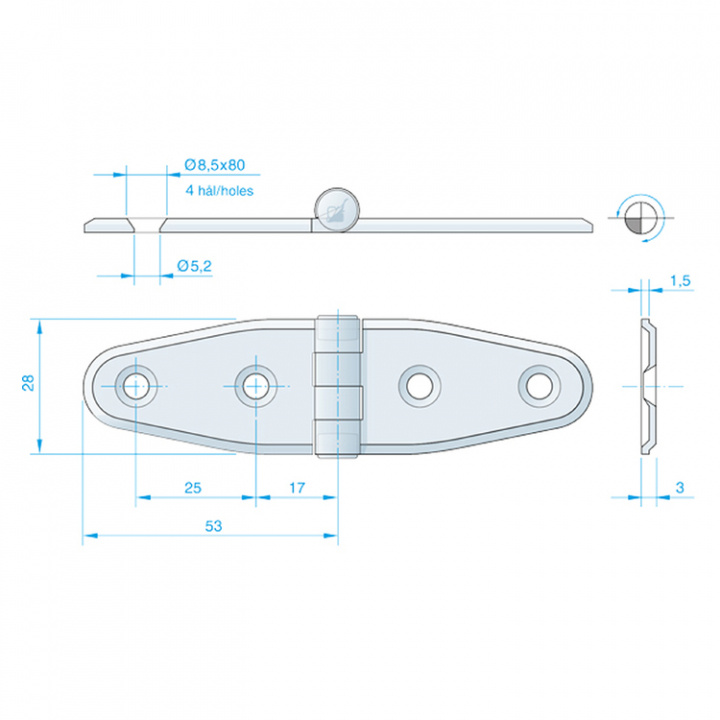 Gångjärn Rostfritt - 106x30 mm