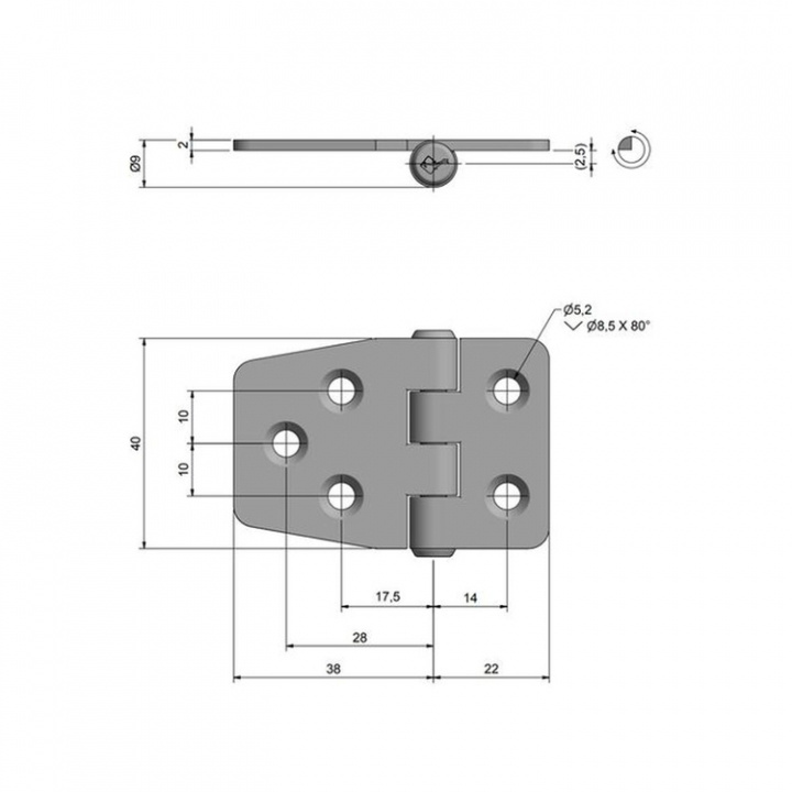 Gångjärn Rostfritt 59x40 mm