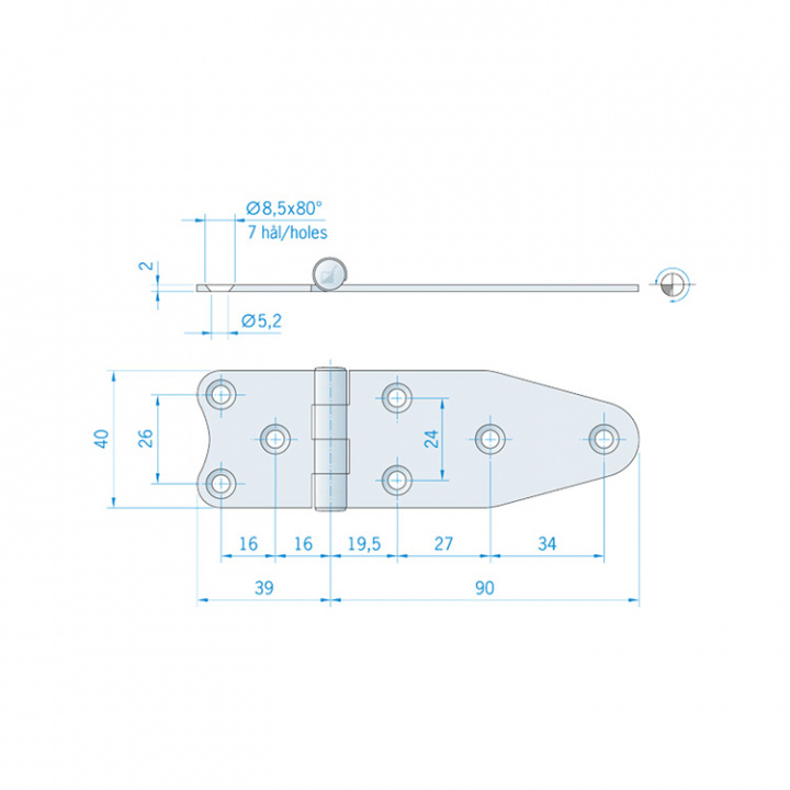 Gångjärn 129x40 mm