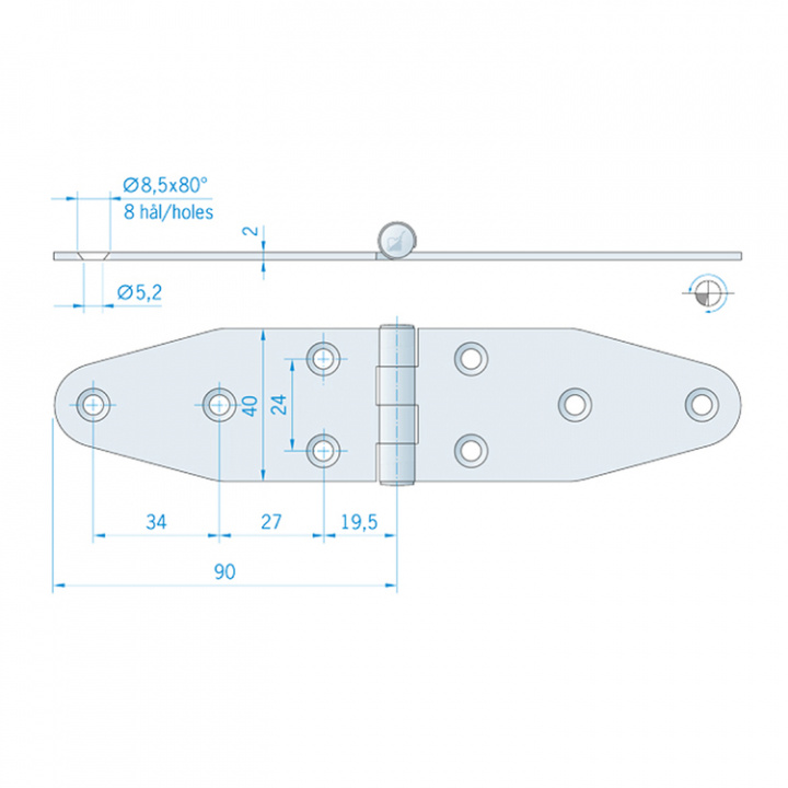 Gångjärn Rostfritt - 180x40 mm