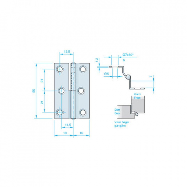 Dörrgångjärn 35x55 mm Vänster Polerad Mässing