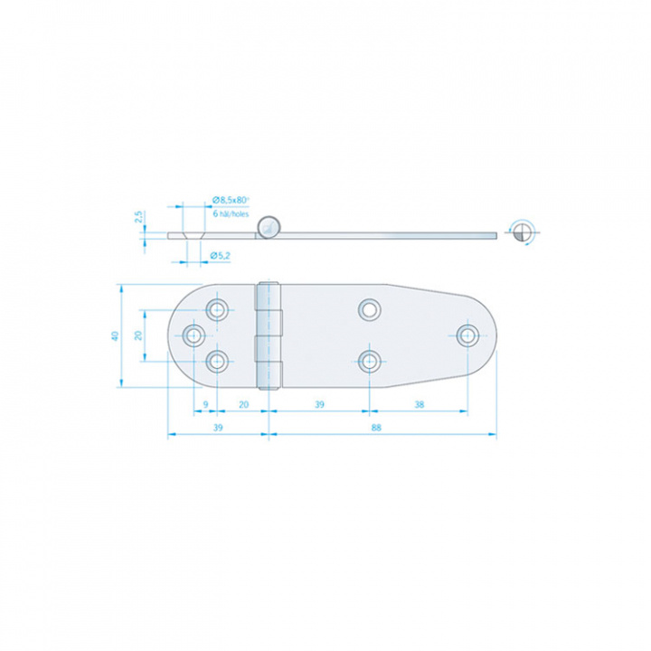 Gångjärn 127x40 mm