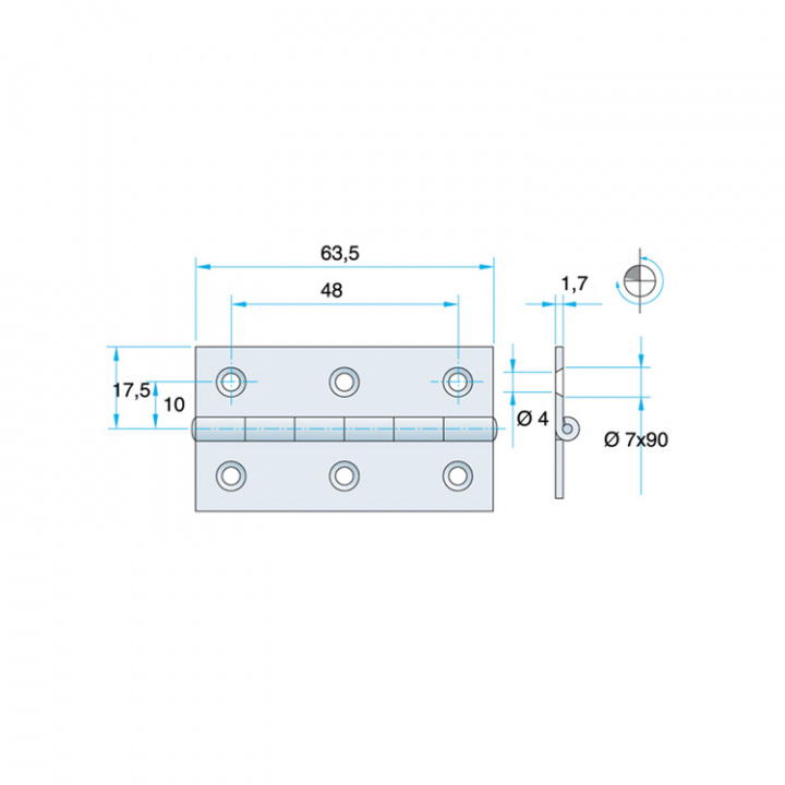 Kantgångjärn Förkromad Mässing 63.5 mm