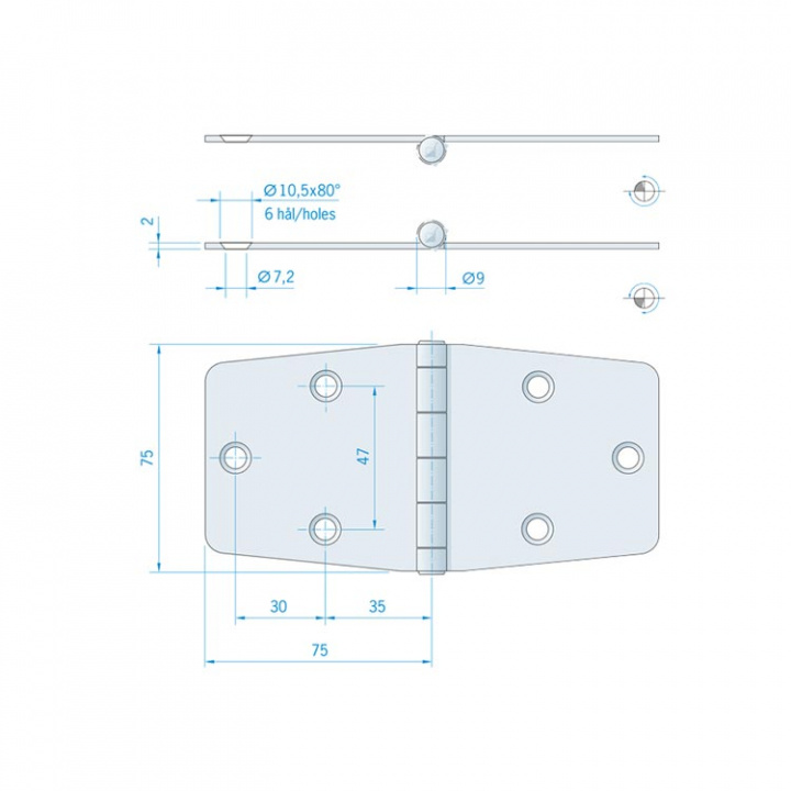 Gångjärn Rostfritt 150x75 mm
