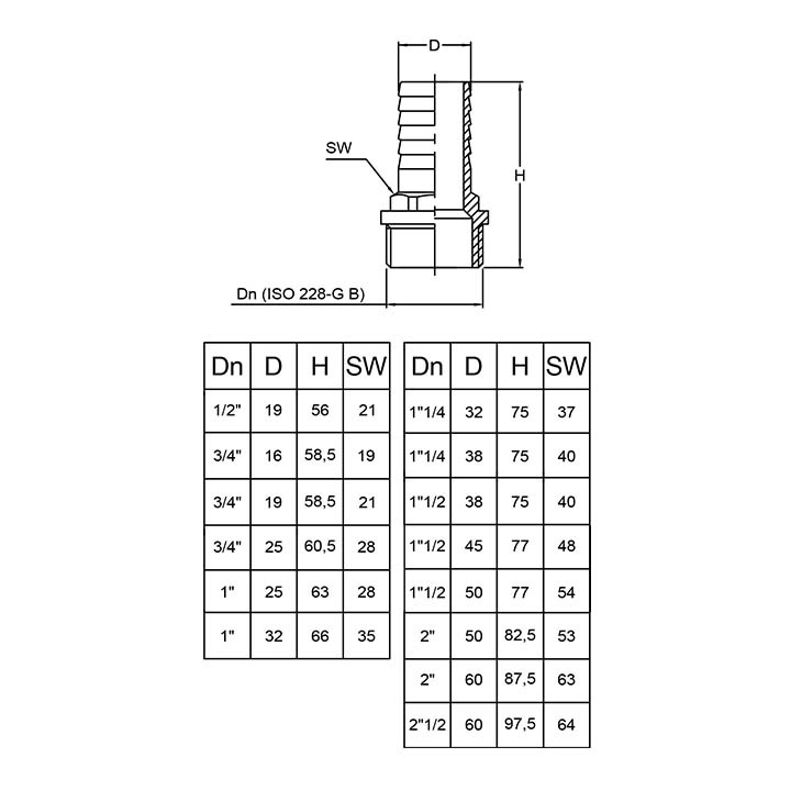 Slangsockel I Mässing Med Utvändig Gänga
