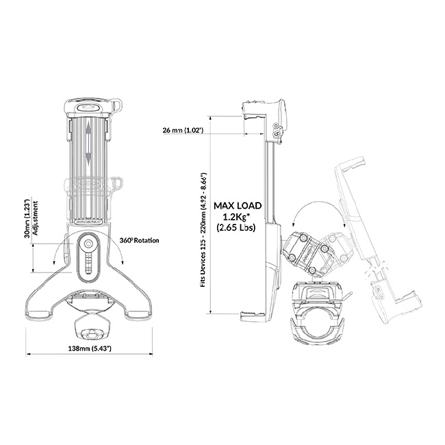 ROKK iPad/Surfplatta Monteringssats Räcke