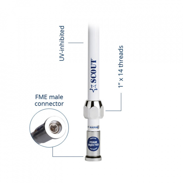 Quick VHF-Antenn Med Kabel & FME Hane/PL259-Kontakt Vit