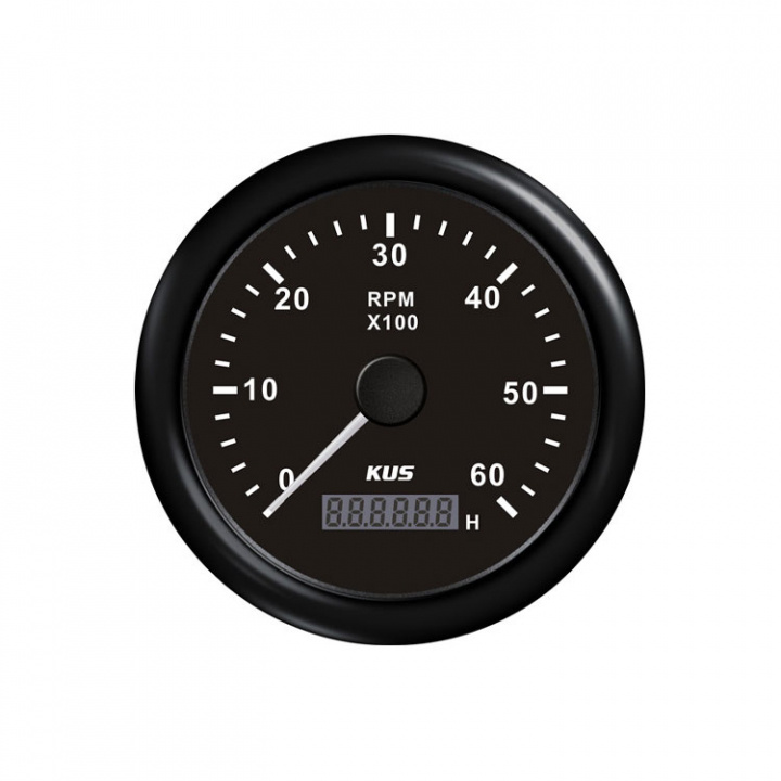 Varvmätare Diesel 0-6000 RPM Med Timräknare Svart 12/24V