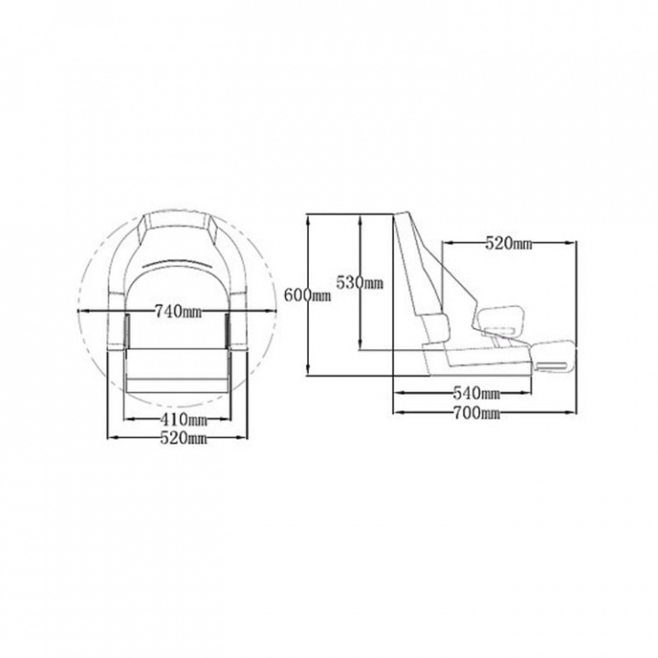 RM52 Flip Up-Båtstol Med Mörkgrå/Svart Marinvinyl