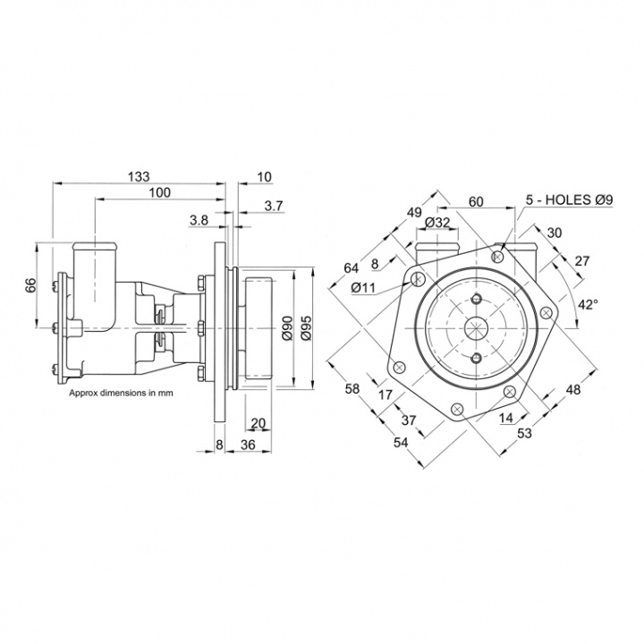 Pump BRZ FLG 080 Hose (Perkins 1000)