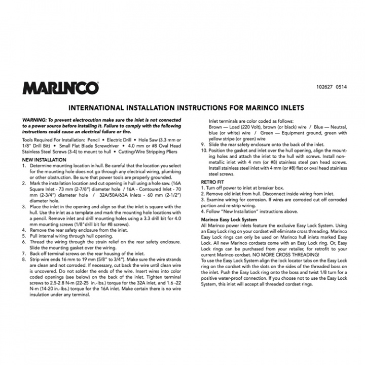 Landströmsintag SS Easy Lock