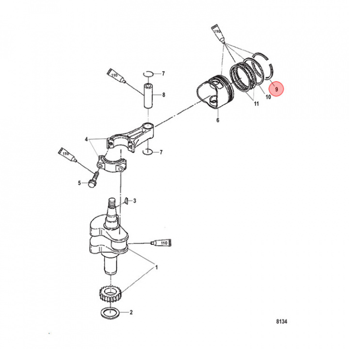 Kolvringsats Mercury/Mariner 4-15 hk (803518T01)