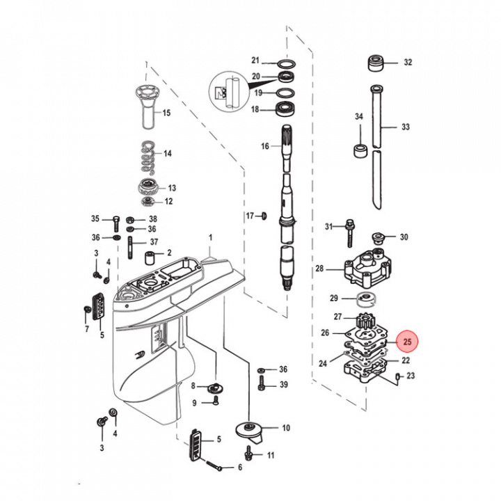 Impellerhusplatta Mercury/Mariner 25-30 hk (803753002)