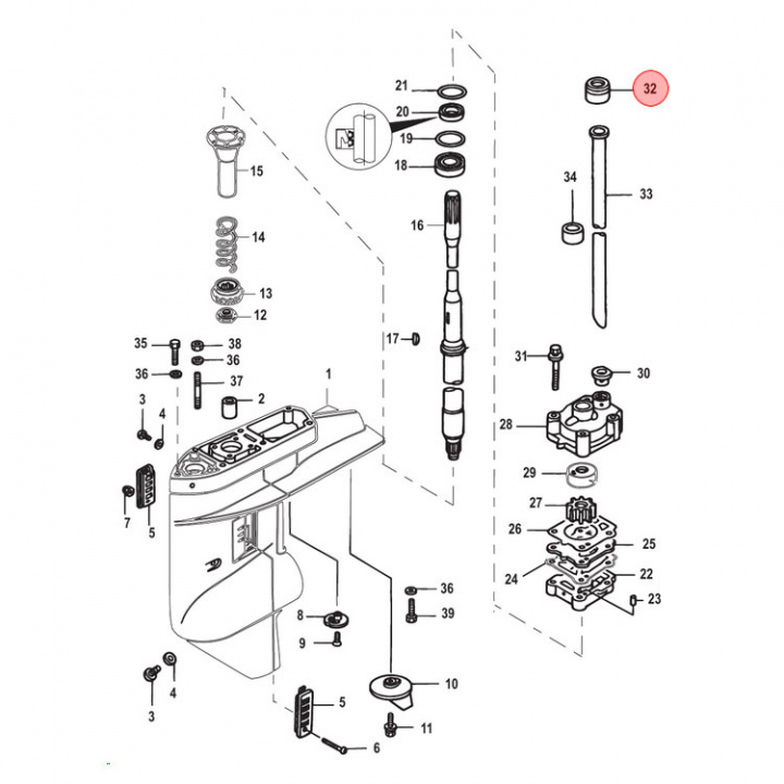 Gummigenomföring Mercury/Mariner 25-30 hk (804903001)
