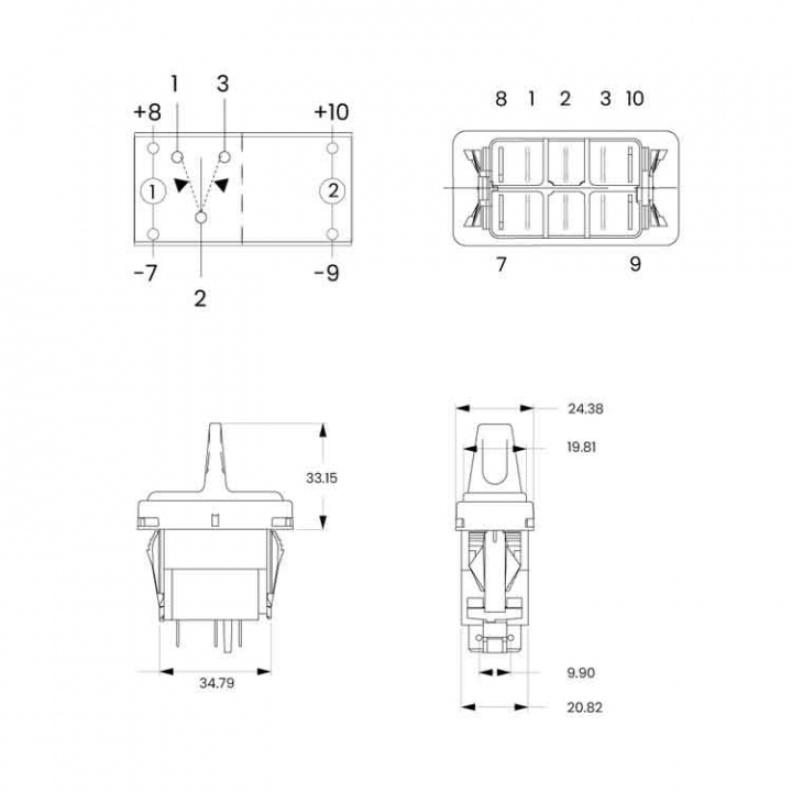 Brytare Riktning (on)-off-(on)