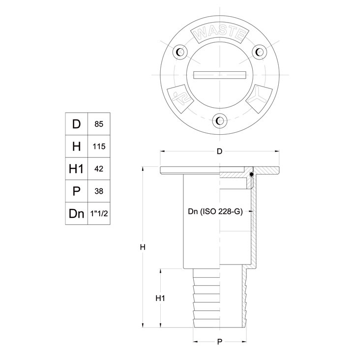 Däcksförskruvning Waste ISO