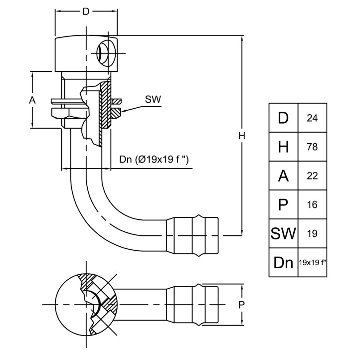 Tankventil Krom Vinklad 16mm