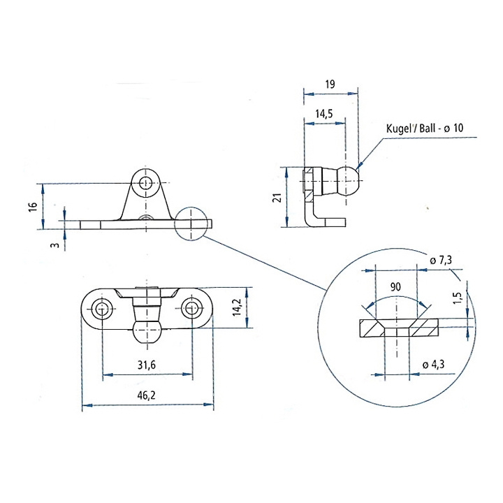 Vinklat Beslag Med Kula Ø10