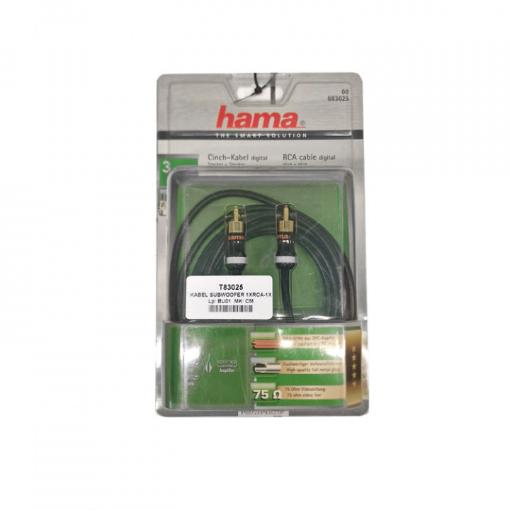 1xRCA - 1xRCA Kabel Subwoofer 3 m